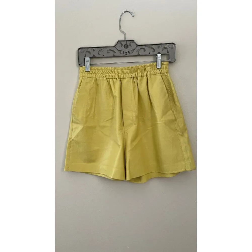 NANUSHKA YELLOW VEGAN LEATHER ELASTIC WAIST SHORTS M - Picture 2 of 8